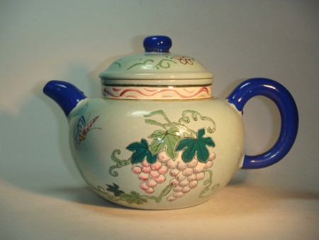 清中期加彩紫砂壺「吳雲山」